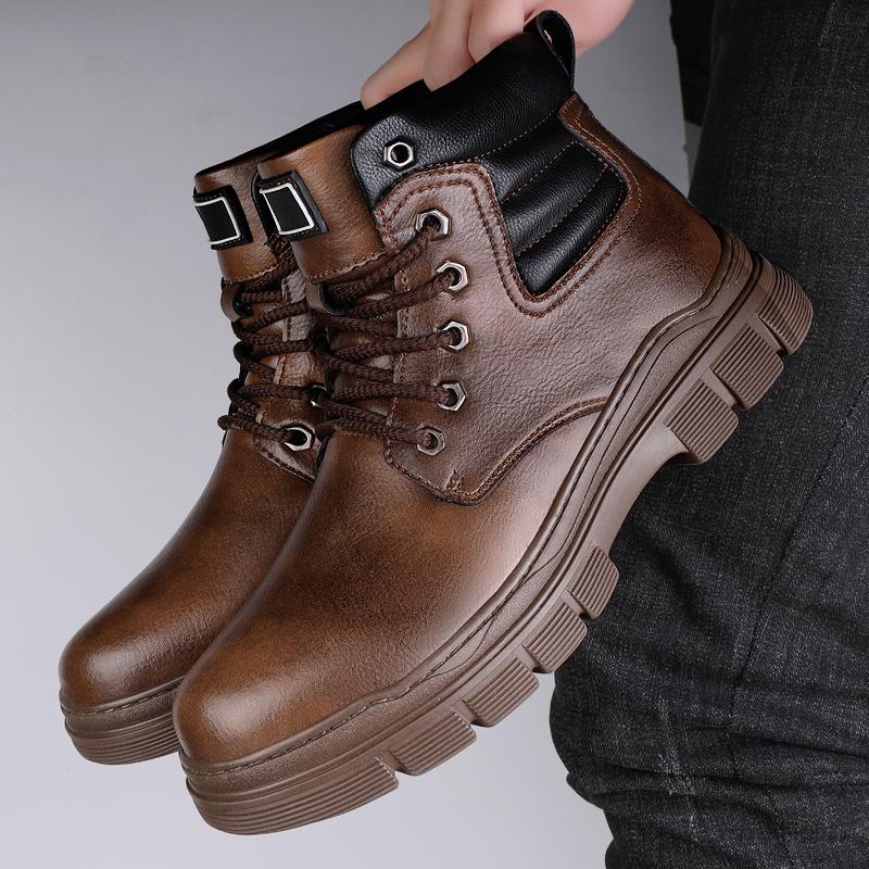 Luxury Brand Warm Platform Boots for Men Autumn Winter Cow Leather Men's High Top Shoes Fashion Male Ankle Boots Motocross Botas