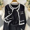 Autumn Winter Women Casual Knitted Sweater Two Piece Set Single Breasted Cardigans Top and Mini Short Slim Bodycon Dresses Suit