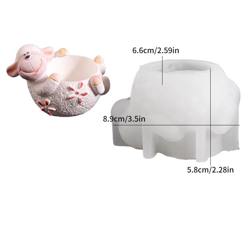 Silicone Candle Mold Decorative Sheep Flower Pot Mold Cartoon Plaster Mold Silicone Sheep Candle Holder For Home Decor Gardening