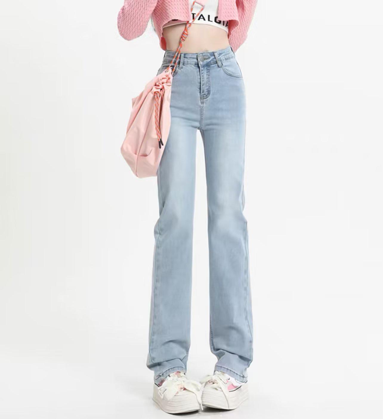 

Женские светлые прямые джинсы широкого кроя: Новые летние стили, высокая посадка, крой «сигарета», стройнящие и универсальные для всех сезонов. L светло-синий