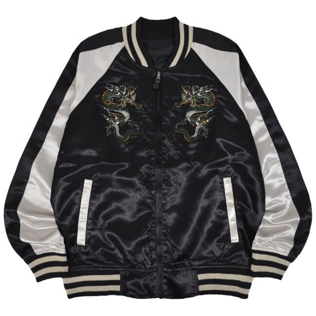 Yoshida Yu Sukajan Jacket with Japanese Dragon Casual Outerwear for Men and Women Embroidery, чёрный