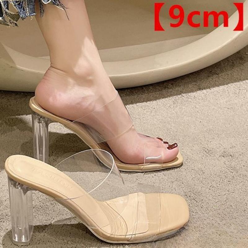 2024 New Summer Transparent Sandals,Women's Medium Heel Thick with Water,3.5cm~9cm High Heels A Line with Slippers Women's Shoes