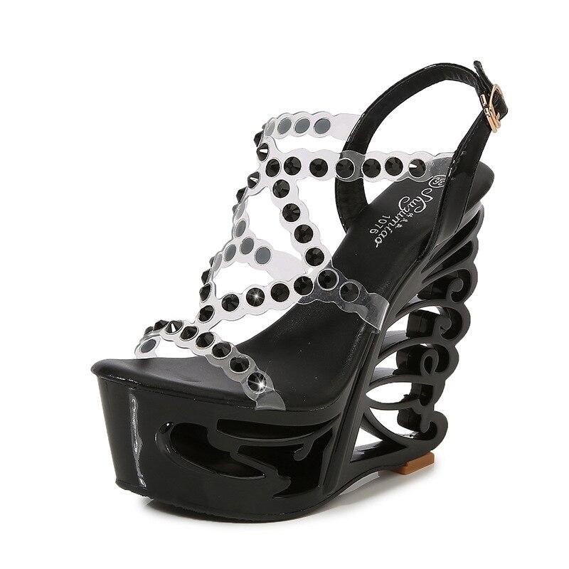 Zapatos de mujer Tacones altos con diamantes de imitación Sandalias de plataforma de tacón ultra alto Serie 1076 Tacón de 15 cm Plataforma de 5 cm LFD