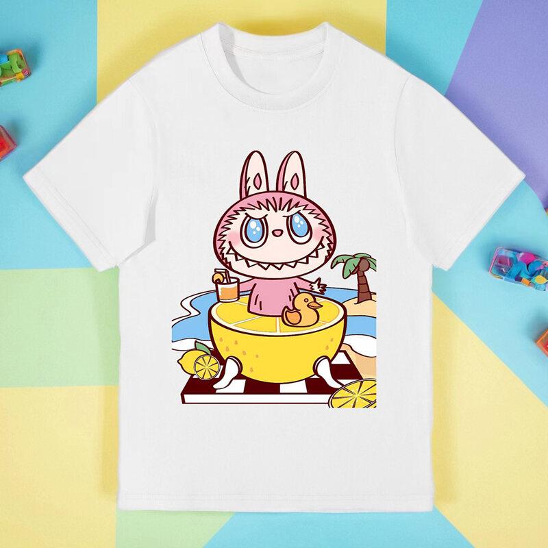 

Labubu summer new cartoon cute printed short-sleeved children s men s and women s T-shirt 110