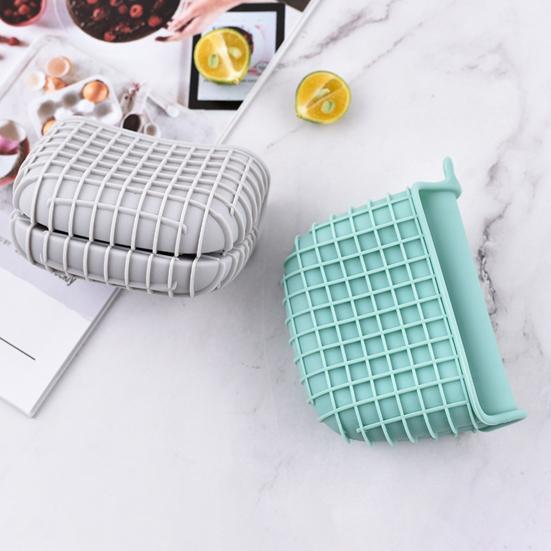 2Pcs Silicone Oven Mitts Heat Resistant Thick Grid Pattern Non-Slip Oven Gloves for Microwave Baking Kitchen Accessory