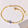 Turkey Evil Blue Eye Bracelets for Men Boys,Stainless Steel Flat Mariner Link Ancho Chain Links Wristband,Zircon Gifts