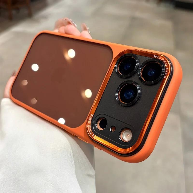 Luxury Orange Transparent Phone Case For iPhone 17 16 Pro Max 17 Pro 16 Metal Lens Shockproof Hard Acrylic Bumper Clear Cover