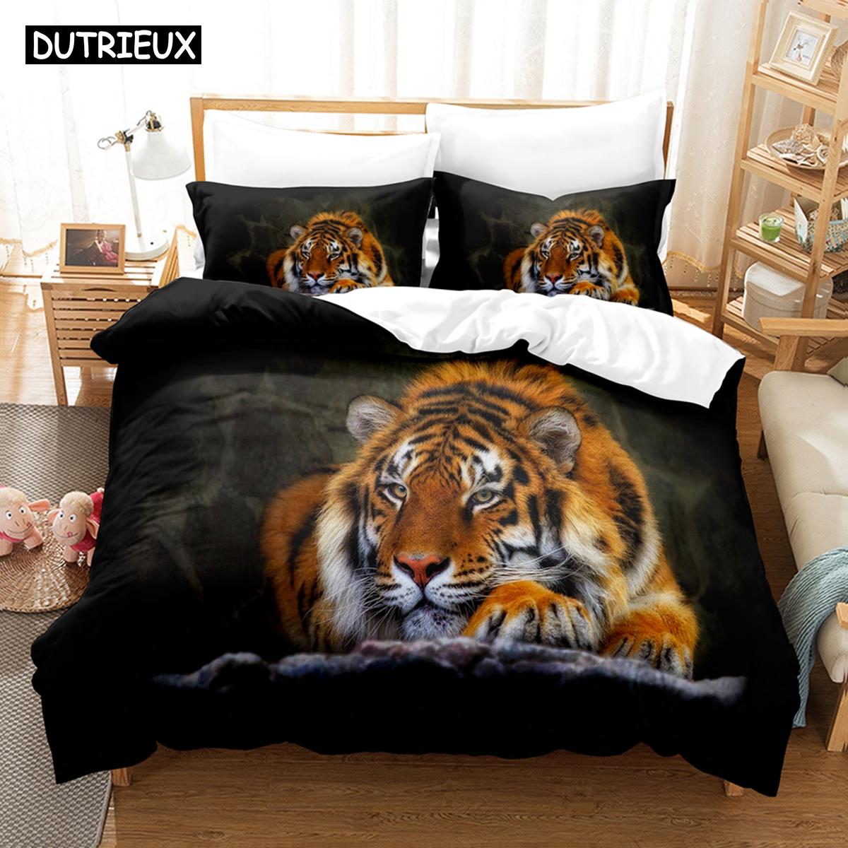 

Pillowcase Twin Full Queen King Bedclothes Bed Linen with 3D The Tiger Series Bedding Sets Duvet Cover Set Durable EU single(135x200cm)