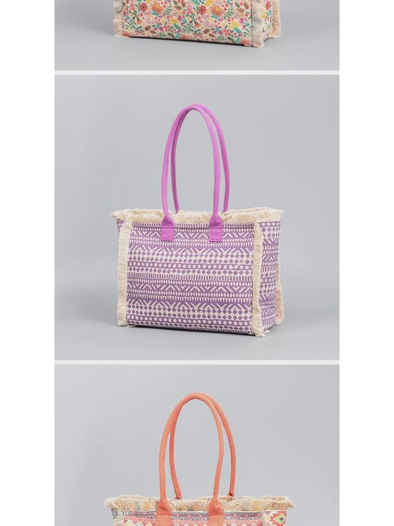 Bohemian Retro Canvas Tote Bag - Women's Summer Shoulder Handbag with Zipper and Large Capacity