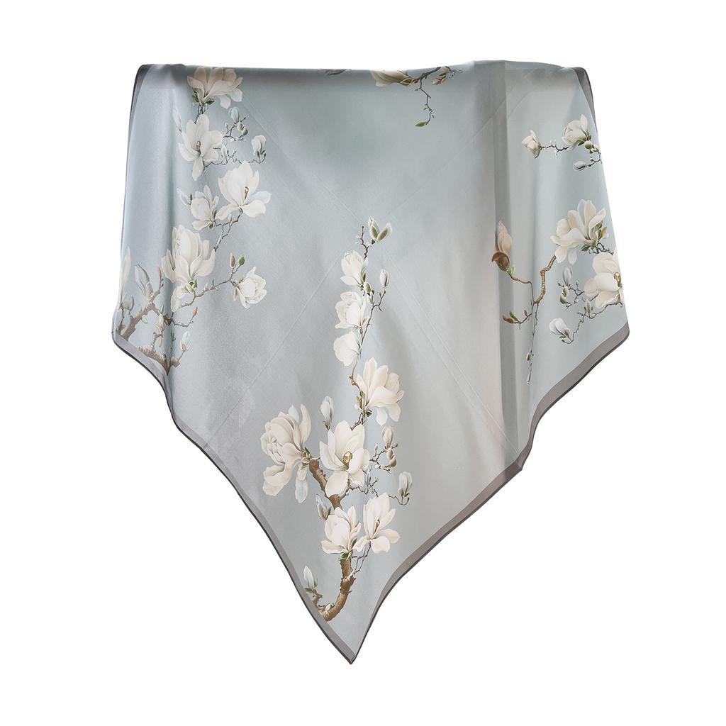 111 Mulberry Silk 71 * 71cm Silk Silk Scarf Female Magnolia Print Commuter Temperament Silk Scarf for Mother Gift