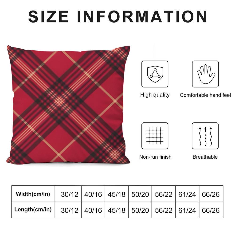 Red Plaid Cushion Cover Soft Plush Fabric Double-Sided Printed Sofa Cushion Cover For All Seasons Home Decor Gift
