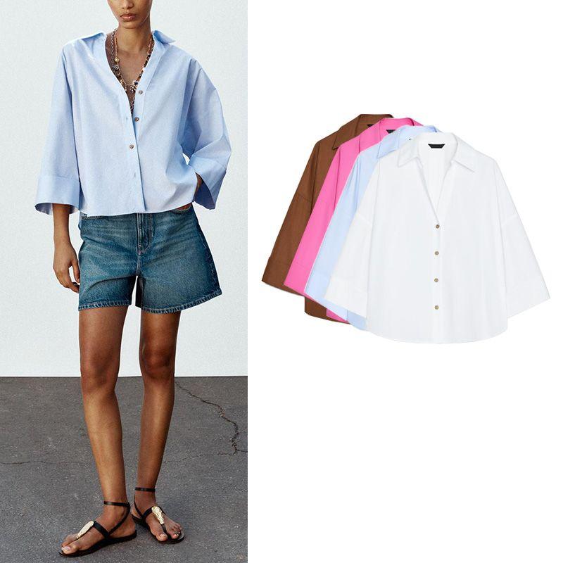 Spring and Summer New Women's Clothing Wide Sleeve Poplin Comfort and Casual Shirt 2246255 2246404 2246902