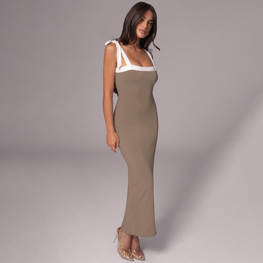 European and American style autumn new fashionable and sexy suspender long dress lace-up backless slim hip-wrapped dress