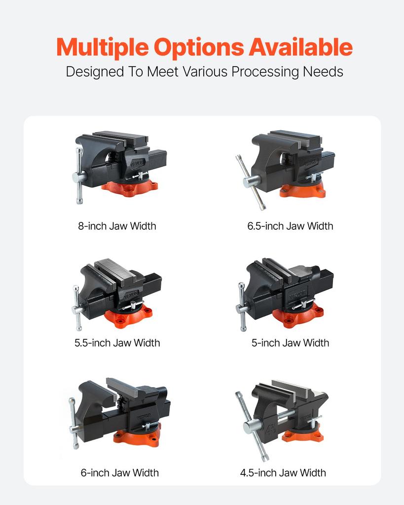 VEVOR Bench Vise, 140 mm(5.5") Jaw Width, 140 mm(5.5") Max Jaw Opening Multipurpose Vise with 360 degreesSwivel Locking Base