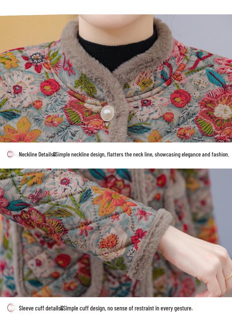 Winter Fashion Cotton Coat for Middle-Aged and Elderly Mothers, Plus Velvet Warmth, Slimming Style