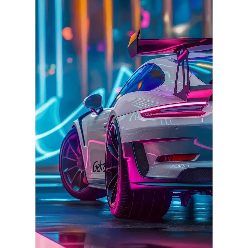 High Tech Super Car Poster Luxury Car LED Sports Races Neon Lit City Prints Canvas Painting Wall Picture Home Man's Room Decor