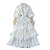 French retro court style heavy industry nails, drilled lantern sleeves, straps, waist and thin temperament ruffle edge pleated dress