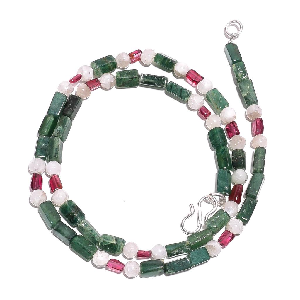 Natural Aventurine Moonstone Tourmaline Gemstone Beads Necklace 17" UB-4968 UB-4968