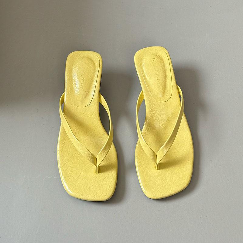Fashion Fashion Square Toe Women 4CM Heels Slippers Slides Sandals Summer Casual Female Flip flops Ladies Thin Heel Slippers Shoes Pumps