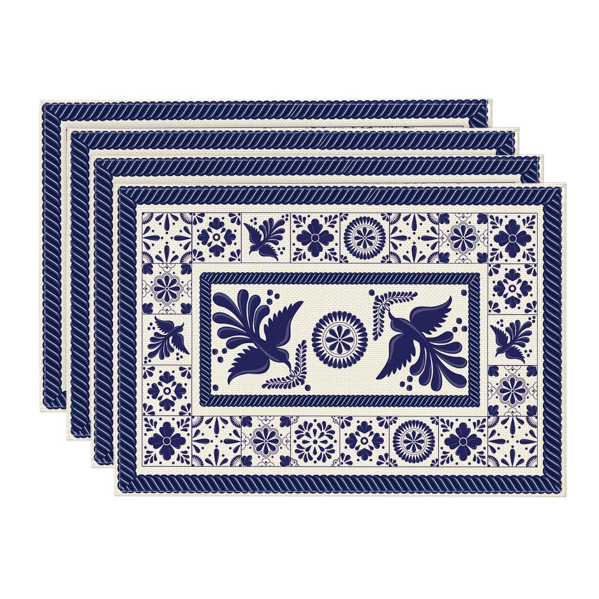 

Talavera Tiles Floral Phoenix Fiesta Mexican Placemats Set of 6, 12x18 Inch Seasonal Fall Holiday Table Mats for Party Kitchen Dining Decoration 12 x 18 , Rectangular 4 Pcs