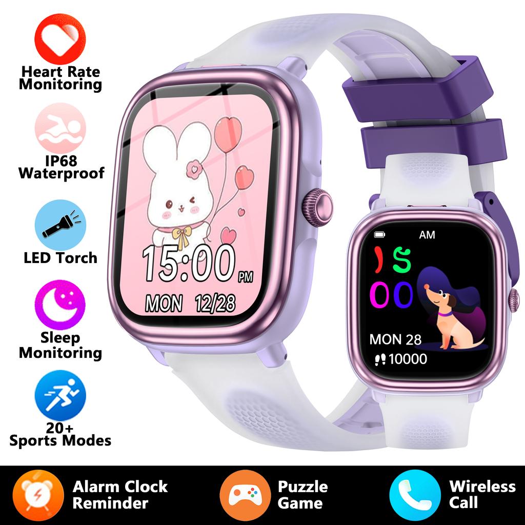 New Kids Study Smart Watch Puzzle Game Sleep Monitor 1.83" Display Alarm Clock Flashlight Children Smartwatch Boy Girl Gift