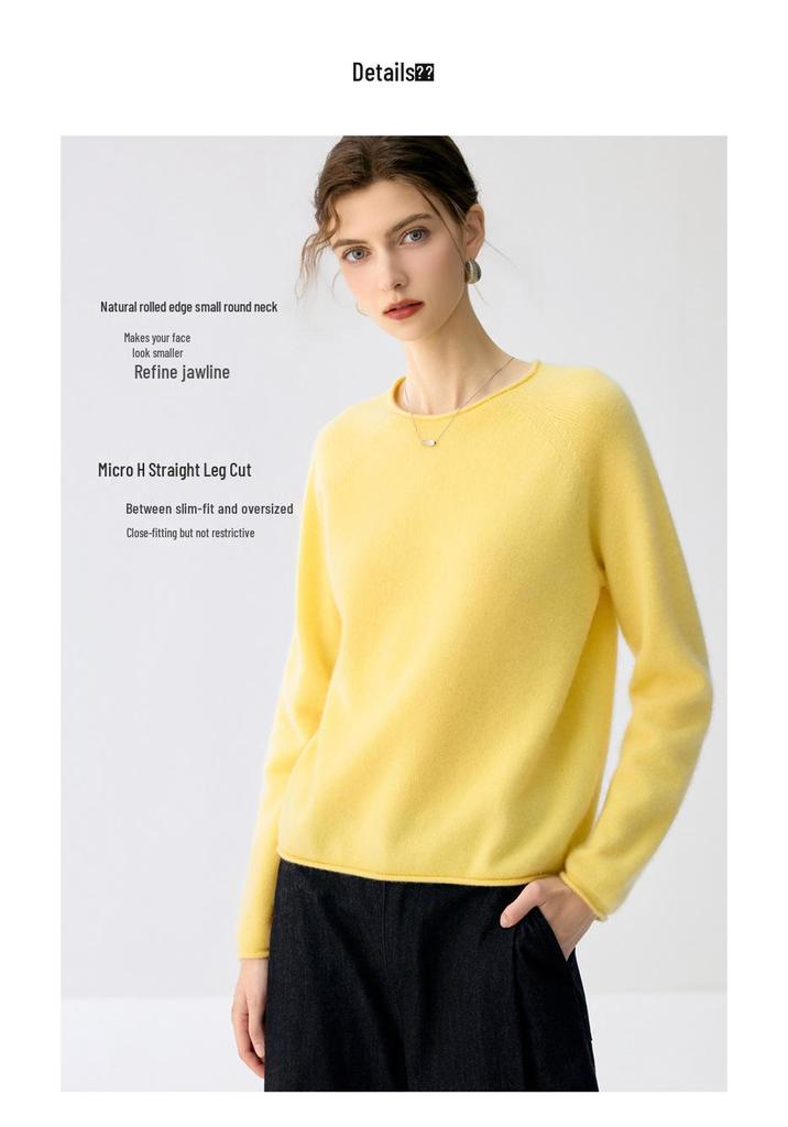 Lekasha Cashmere Goat Wool 7-Gauge Loose Pullover Sweater with Rolled Hem for Autumn and Winter