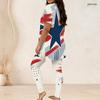 Women Plus Size White Red Blue Printed Round Neck Short Sleeve Longline Top Fitted Pants Two Piece Set