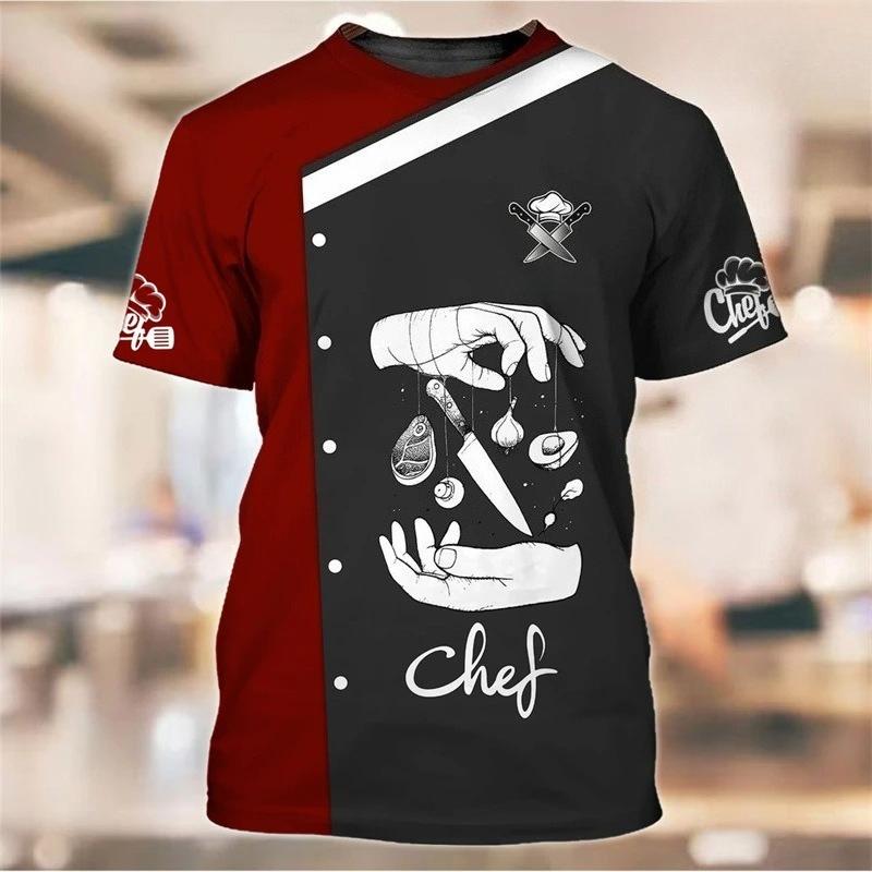 Kockens Arbets-T-shirt Herr 3D-tryckt T-shirt Kortärmad Rundhalsad Pullover Avslappnad Topp Kockuniform