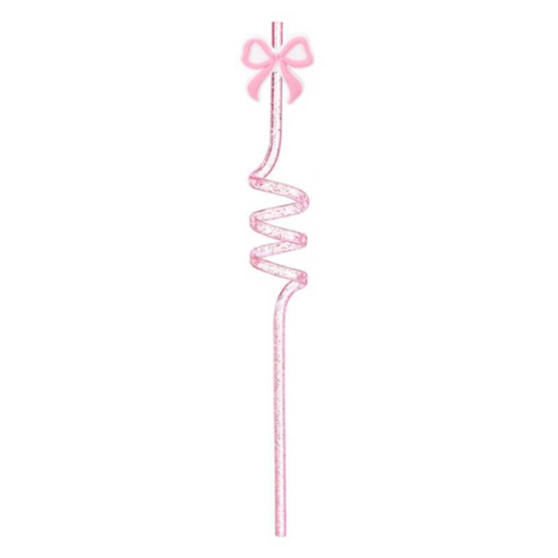 

Reusable Pink Butterfly Bow Drinking Straw With Spiral Design For Kids And Party Use