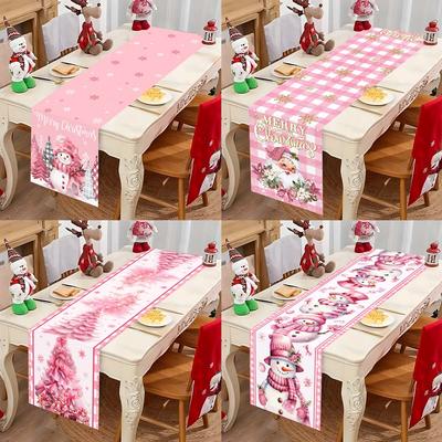 Pink Christmas Table Runner Christmas Decorations For Home 2026 Xmas Table Flag NewYear Winter Holiday Kitchen Dining Table Deco
