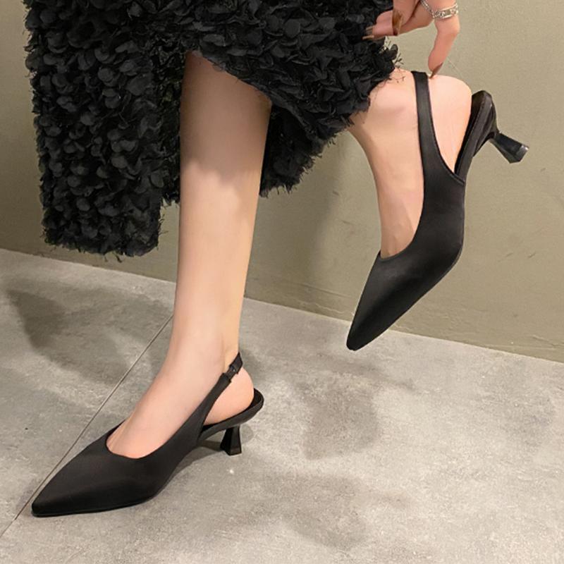 Summer Woman Pointed Toe Sandals Elegant Heeled Shoes Mid Heels Pumps Woman Slippers 2025 Trend Dress Zapatos De Mujer