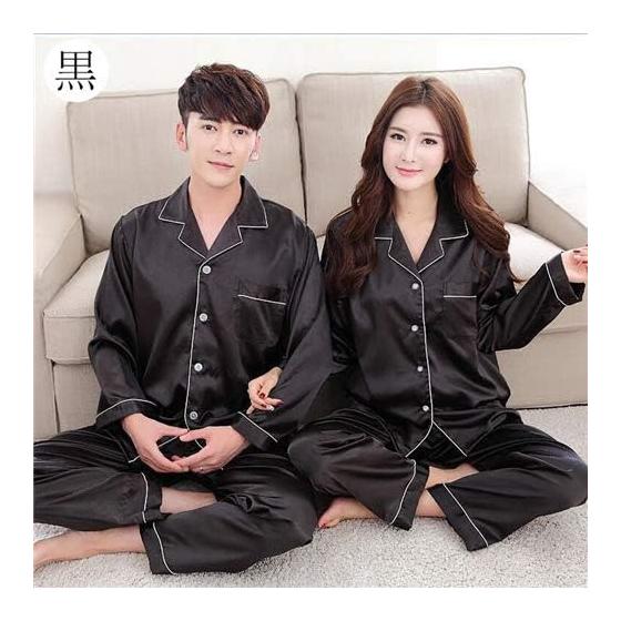 Synthetic Silk Pajamas Women's Pajamas Top and Bottom Set Long Sleeves Long Pants Pair Pajamas Autumn Room Wear Men's Loungewear Large Size Blue