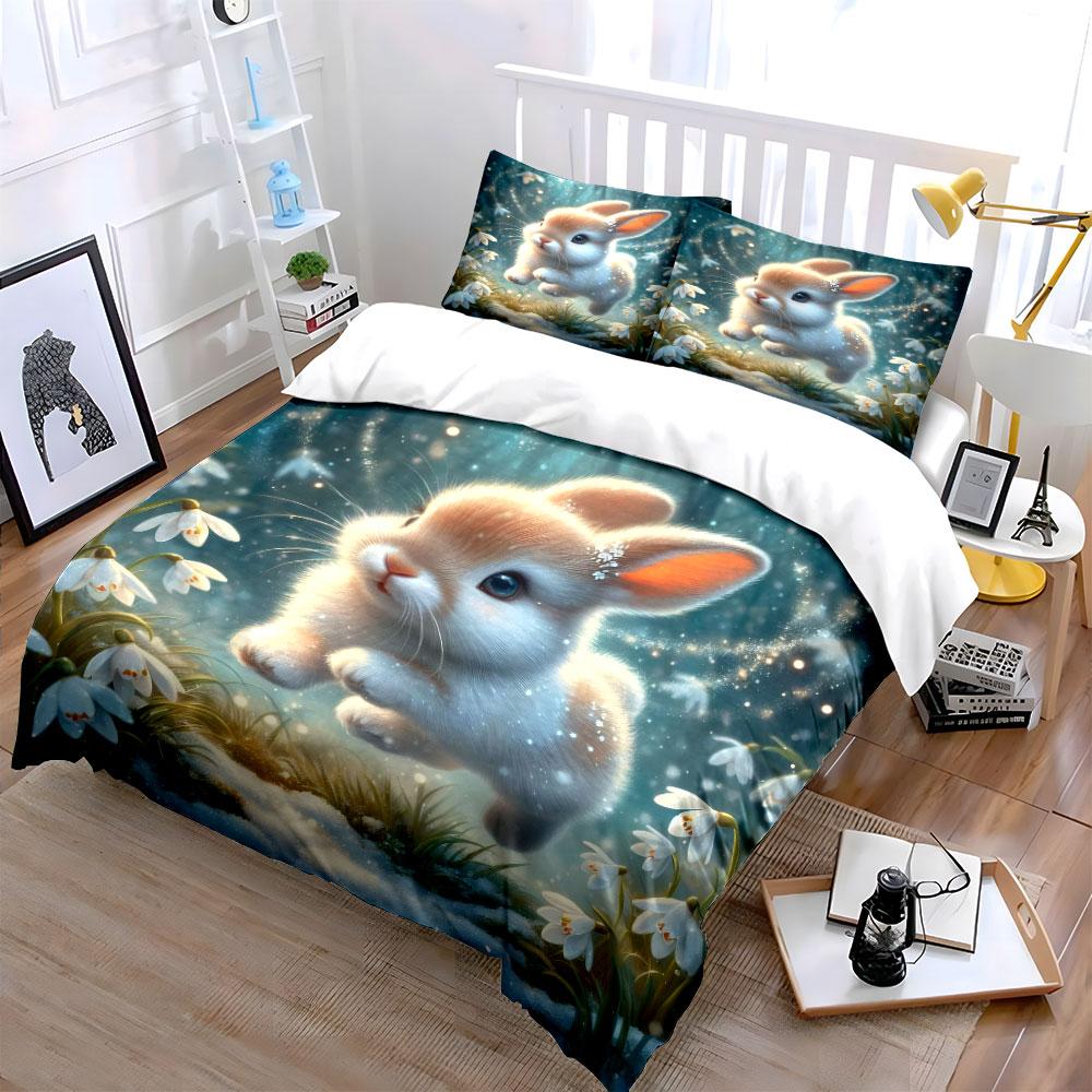 "Rabbit Themed Home Decor Set" Bedding Set with 1 Duvet Cover 2 Pillowcases Single Double King Queen Gift
