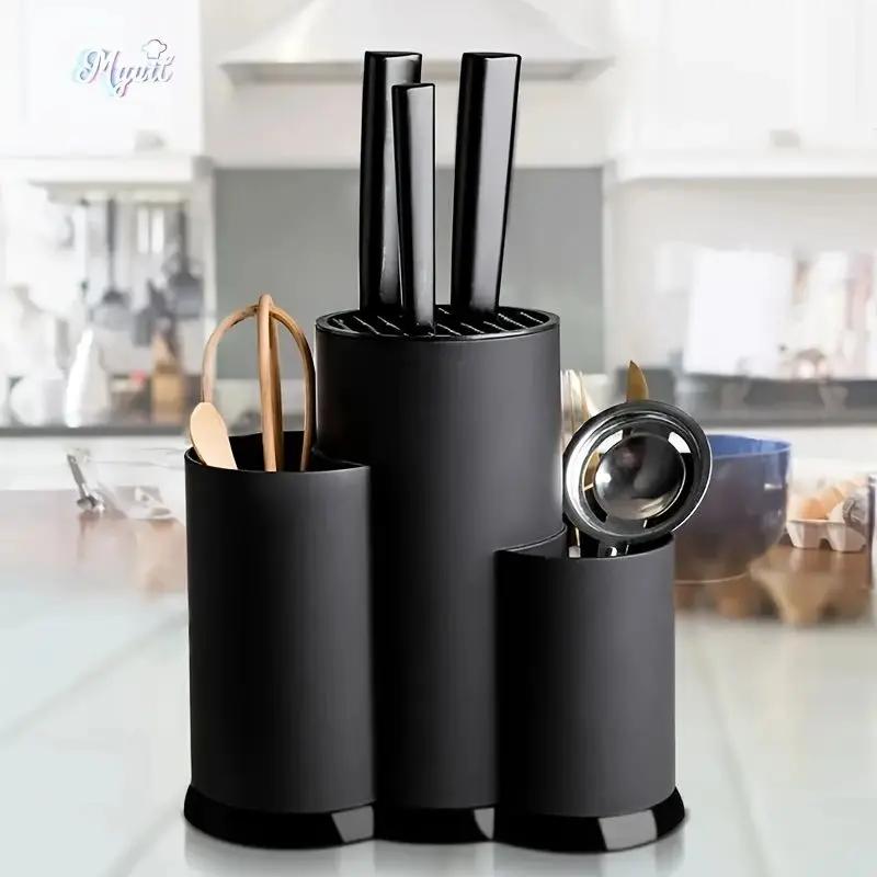 1pc3-in-1 Safety Universal Knife Holder, Kitchen Large Knife Holder Combination, Kitchenware Drain Rack, Black Tool Holder