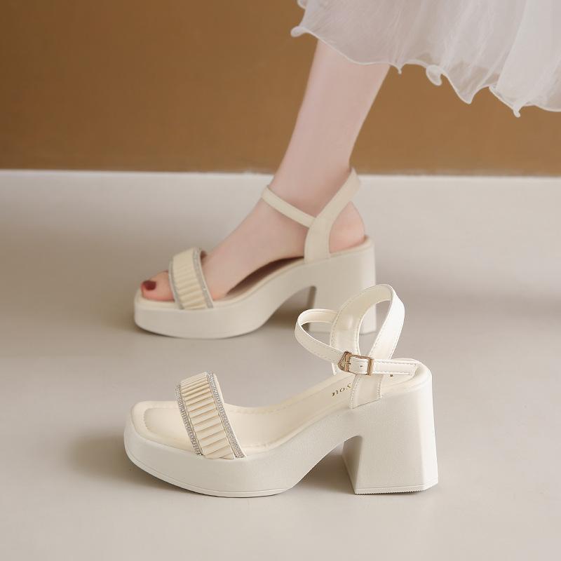 

Высокие каблуки толстый каблук лето 2025 новые с юбкой женские сандалии на платформе женский высокий каблук 41