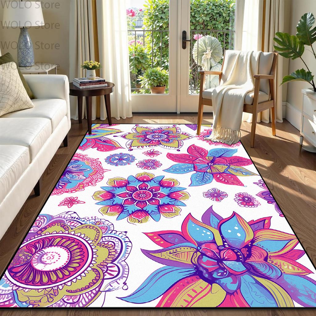 Boho Retro Geometric Living Room Carpet Splice Floral Decoration Home Non-slip Short Velvet Rug Bedroom Lounge Aesthetic Mats