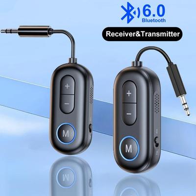 Bluetooth 6.0 Audio Vysílač Přijímač 3.5MM AUX Hifi Stereo Hudba Bezdrátový Adaptér s Mikrofonem pro Auto Letadlo TV PC Sluchátka