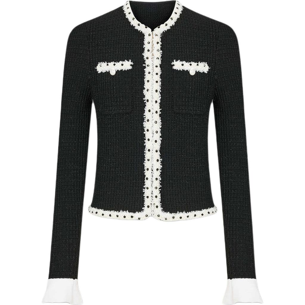 Karl Lagerfeld French Elegant Daily Commuting Dating Outfit Luxurious Quality Round Neck Cotton Pearl Lace Jacket Sweater Women Outerwear M21E2238999