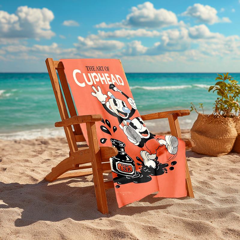 1Pc Cuphead'S Ink Adventure Beach Towel Quick Dry Multiuse For Beach Pool Gym Yoga Home Travel Christmas Halloween Xmas Gift N142