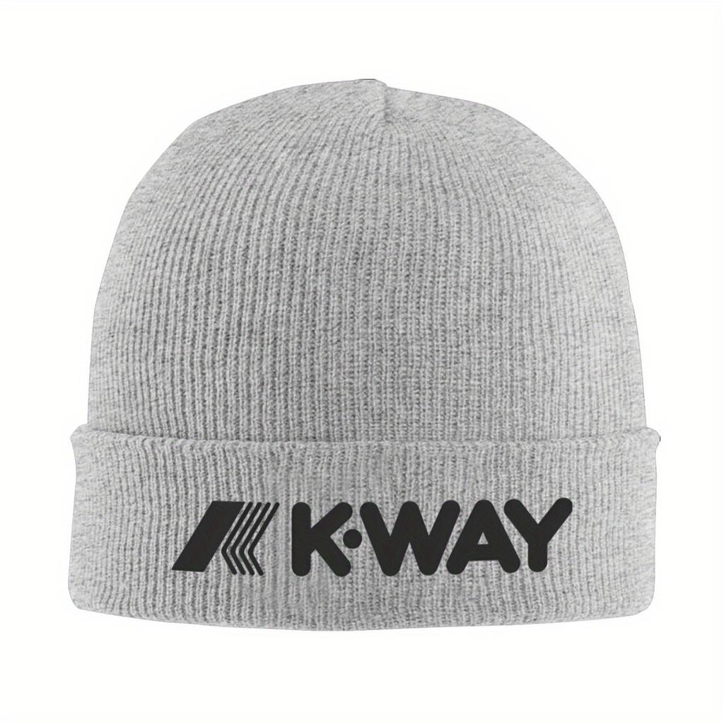 Black K-Way Knitted Caps for Women Unisex Skullies Beanies Winter Hat Acrylic Warm Melon Cap