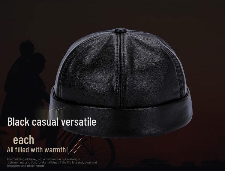 Regulowany Kapelusz ze Skóry Owczej Prawdziwej dla Osób w Średnim Wieku i Starszych - Ciepły Styl Pulowerowy Dziadka