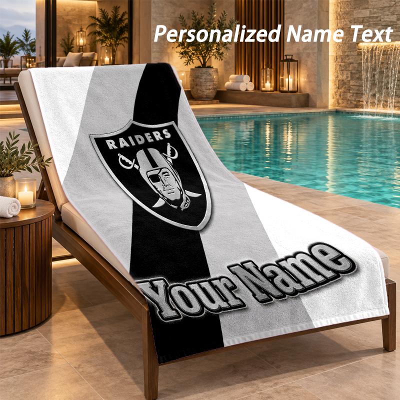 Custom Text Las Vegas Raiders Print Beach Towel Large Towel For Home Bathroom Beach