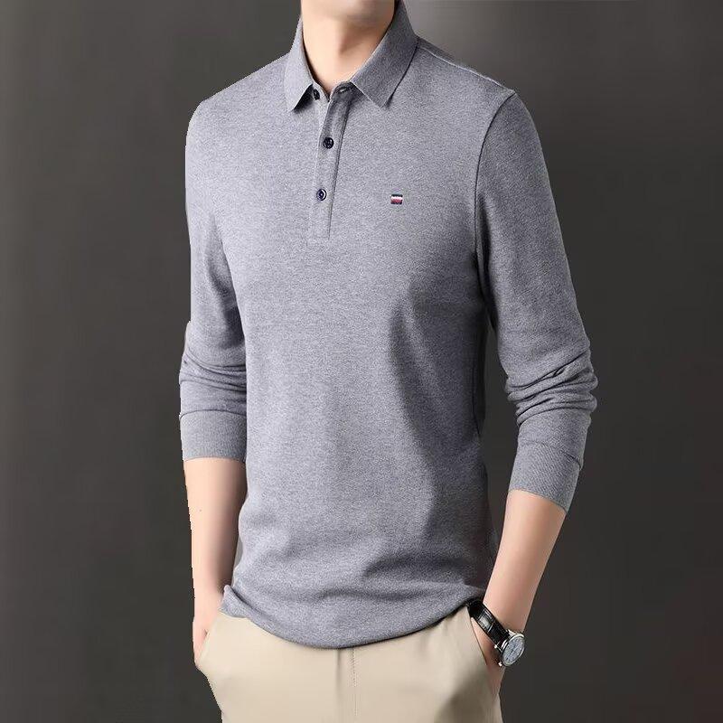 High-End Long Sleeved T-Shirt Men'S Lapel Polo Shirt Business Spring And Autumn New Style Middle-Aged Men'S Hoodie Men'S Ba