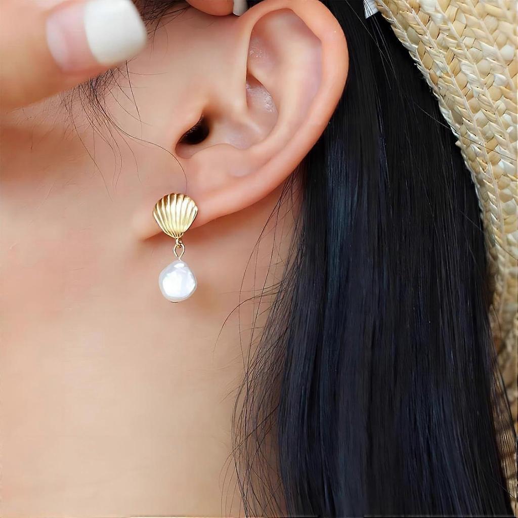 Brincos Pendentes de Pérola em Forma de Concha de Prata de Lei S925 para Mulheres Brincos Pendentes de Pérola Barroca em Forma de Concha Brincos Fofos de Concha Brincos Studs de Concha Brincos Pendentes de Concha