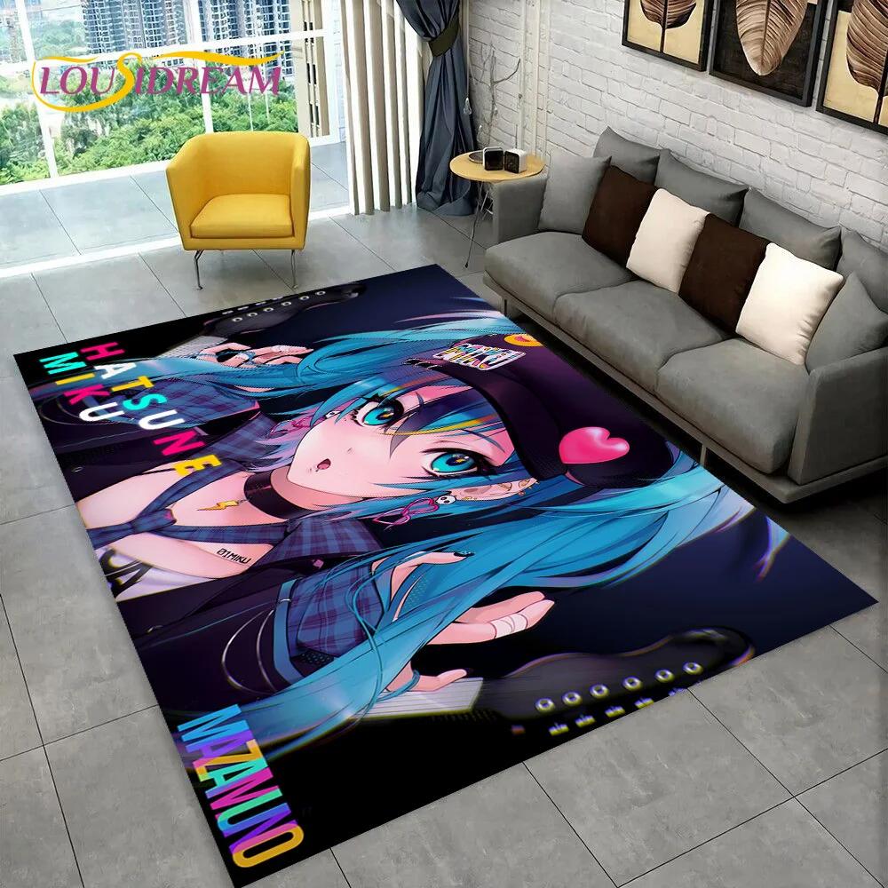 3D Cute M-Mikuu Music Cartoon Characters Carpet Rug for Living Room Bedroom Home Sofa Decoration,Kid Area Rug Non-slip Floor Mat