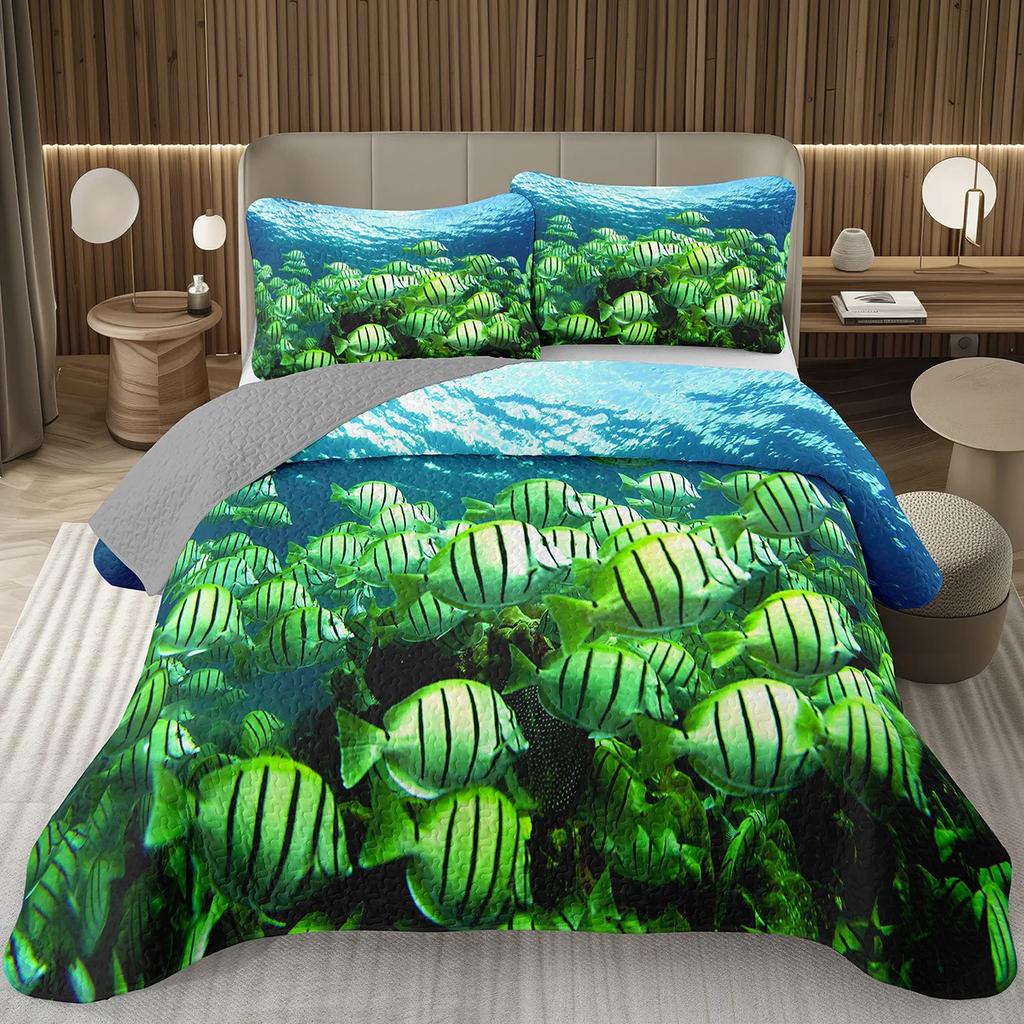 Comforter 3D Ocean Fish Bedding Set Tropical Fish For Kids Boys Girls Room Decor Nature Underwater World Nautical Set