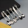 6pcs Vintage Spoons Fork Royal Style Gold Carved Coffee Tea Spoon Snacks Fruit Prikkers Dessert Fork Cutlery Set Kitchen Tool