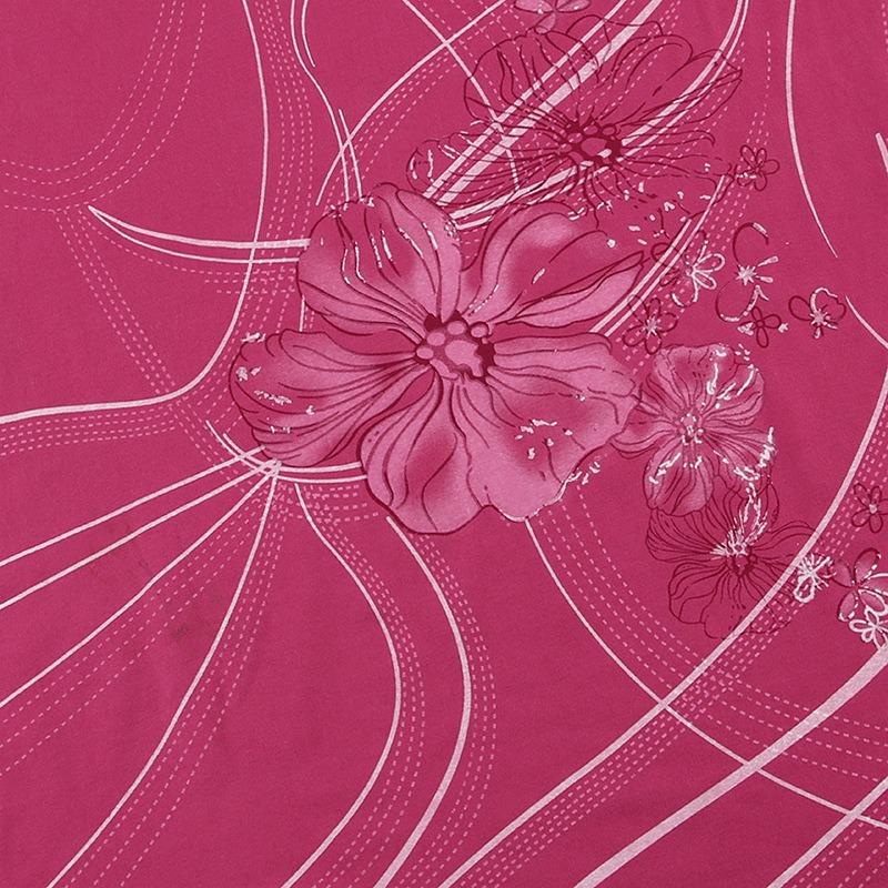Damen Top im American Vintage Stil, Hot Pink mit Blumendruck, Kurzarm, Slim Fit, Lässig, Y2K Stil