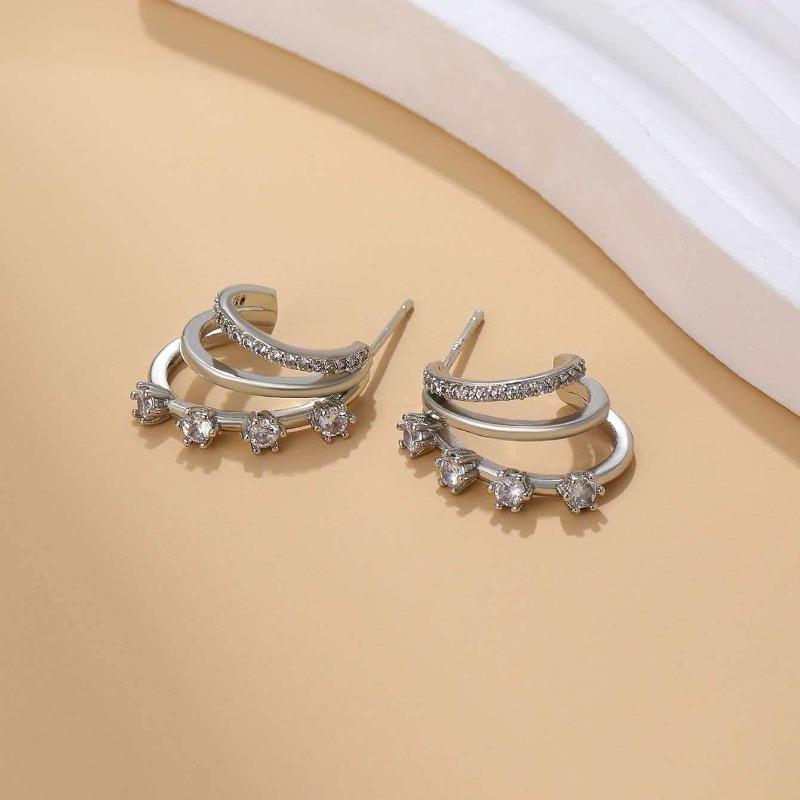 Exquisite zircon earrings with retro fashion and niche design, multi-layer C-shaped Ear studs