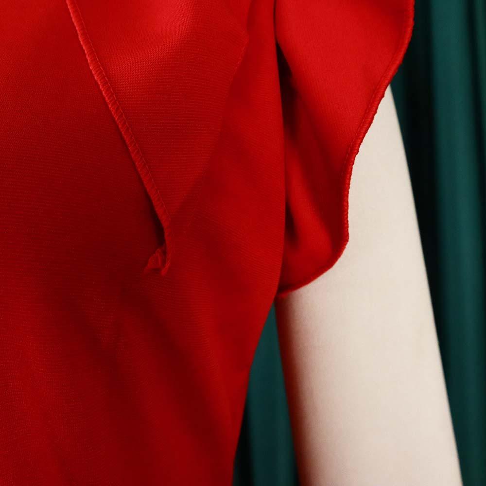 Large Size Women Summer Fashion Solid Ruffled Dress Ladies Elegant One Piece Slit Dress